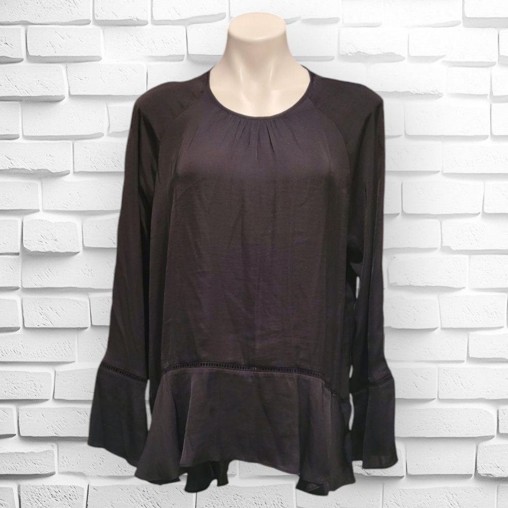 Mossimo Women's XL Black Peplum Bell Sleeve Blouse